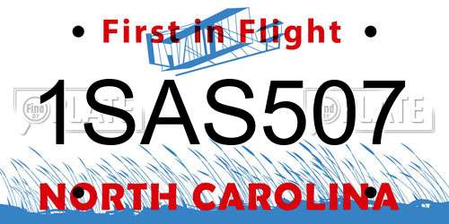 1SAS507 North Carolina License Plate