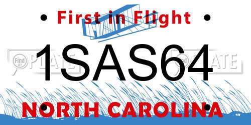 1SAS64 North Carolina License Plate