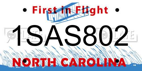 1SAS802 North Carolina License Plate