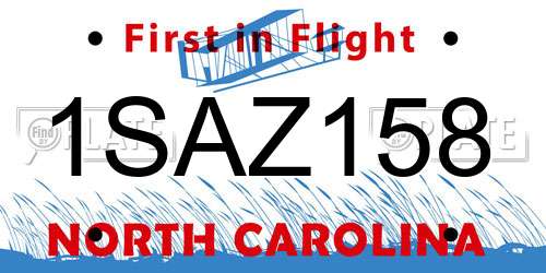 1SAZ158 North Carolina License Plate