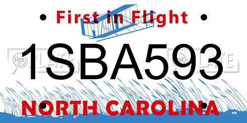 1SBA593 North Carolina License Plate