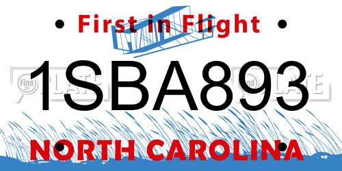 1SBA893 North Carolina License Plate