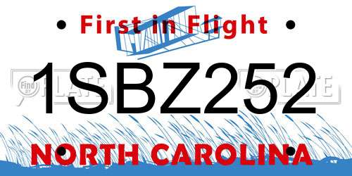 1SBZ252 North Carolina License Plate