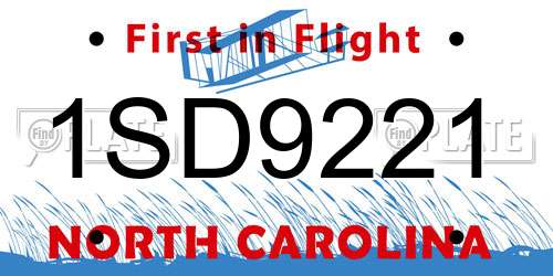 1SD9221 North Carolina License Plate