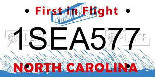 1SEA577 North Carolina License Plate