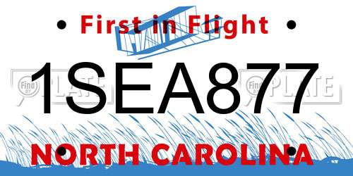 1SEA877 North Carolina License Plate