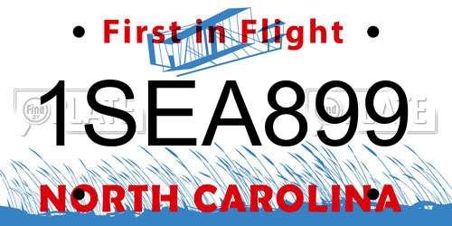 1SEA899 North Carolina License Plate