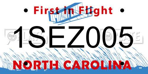 1SEZ005 North Carolina License Plate