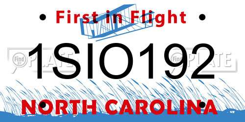 1SIO192 North Carolina License Plate