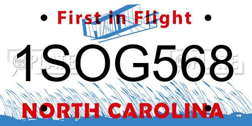 1SOG568 North Carolina License Plate