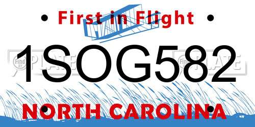 1SOG582 North Carolina License Plate
