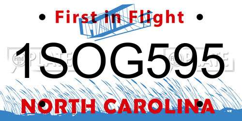1SOG595 North Carolina License Plate