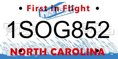 1SOG852 North Carolina License Plate