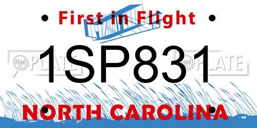 1SP831 North Carolina License Plate