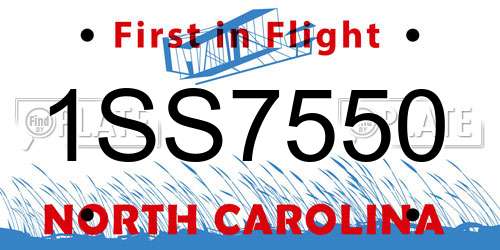 1SS7550 North Carolina License Plate