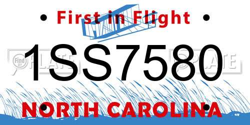 1SS7580 North Carolina License Plate