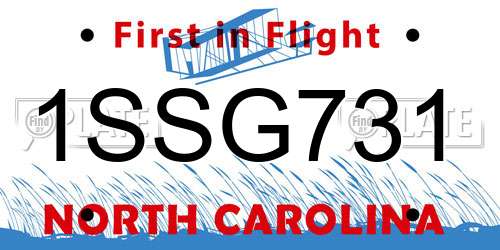 1SSG731 North Carolina License Plate