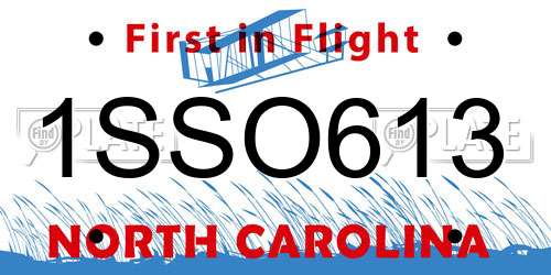 1SSO613 North Carolina License Plate