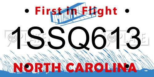 1SSQ613 North Carolina License Plate