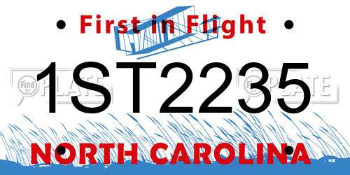 1ST2235 North Carolina License Plate