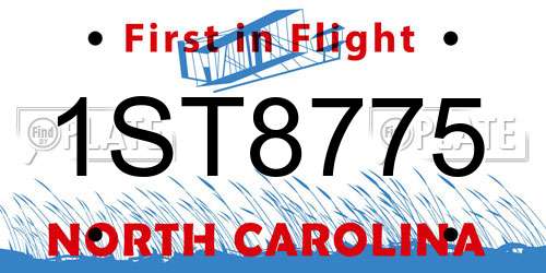 1ST8775 North Carolina License Plate