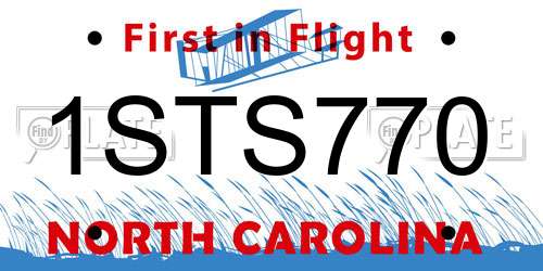 1STS770 North Carolina License Plate