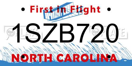 1SZB720 North Carolina License Plate