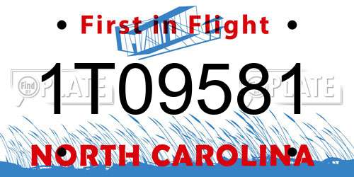 1T09581 North Carolina License Plate