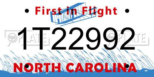 1T22992 North Carolina License Plate