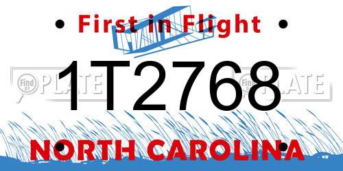 1T2768 North Carolina License Plate