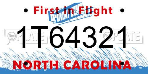 1T64321 North Carolina License Plate