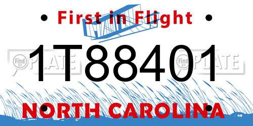 1T88401 North Carolina License Plate