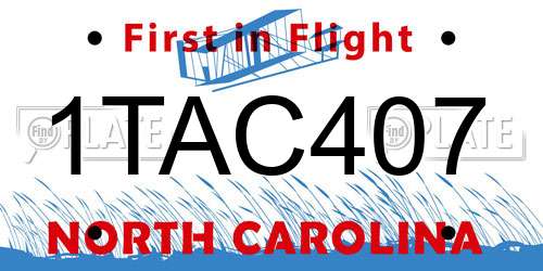 1TAC407 North Carolina License Plate