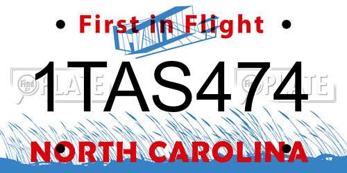 1TAS474 North Carolina License Plate