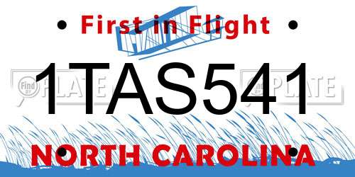 1TAS541 North Carolina License Plate