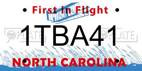 1TBA41 North Carolina License Plate
