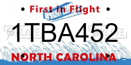 1TBA452 North Carolina License Plate