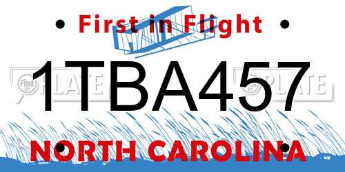 1TBA457 North Carolina License Plate