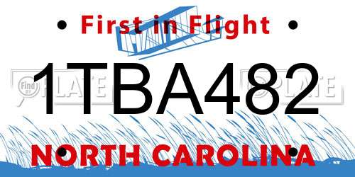 1TBA482 North Carolina License Plate