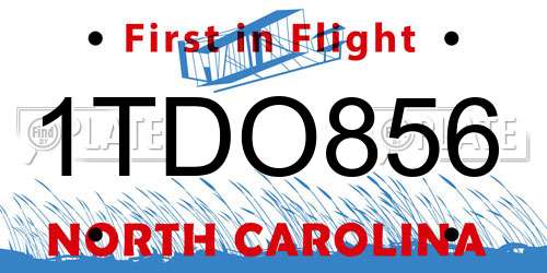 1TDO856 North Carolina License Plate