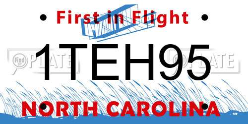 1TEH95 North Carolina License Plate