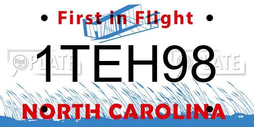 1TEH98 North Carolina License Plate