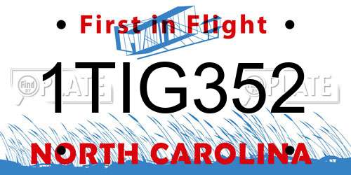 1TIG352 North Carolina License Plate