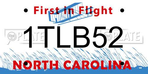 1TLB52 North Carolina License Plate