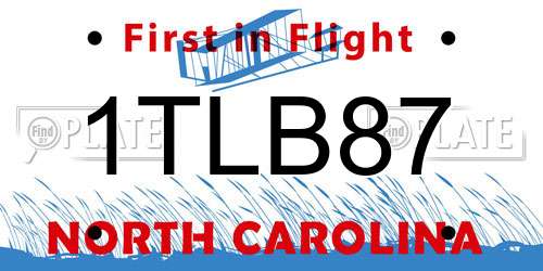 1TLB87 North Carolina License Plate