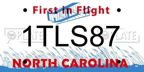 1TLS87 North Carolina License Plate