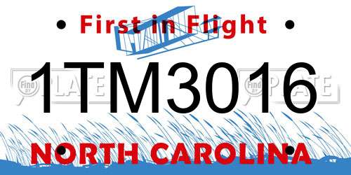 1TM3016 North Carolina License Plate