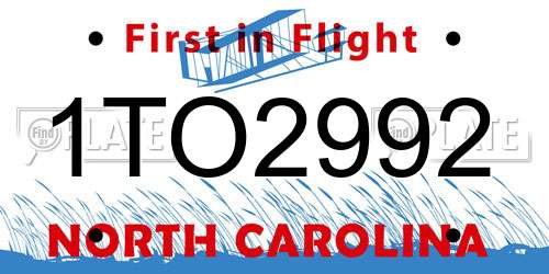 1TO2992 North Carolina License Plate