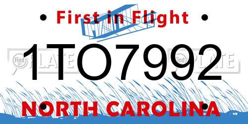 1TO7992 North Carolina License Plate