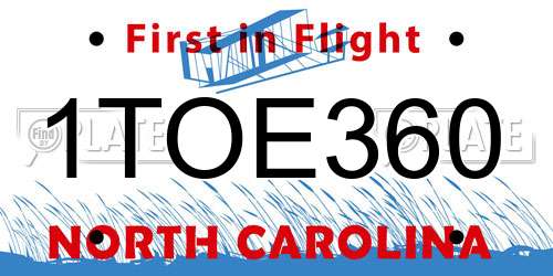 1TOE360 North Carolina License Plate